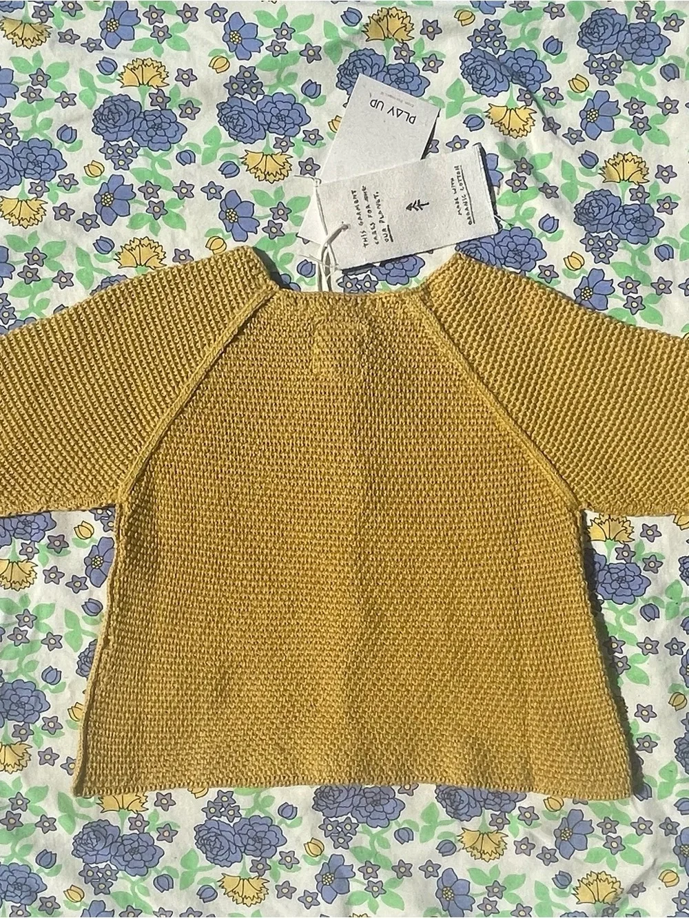 BNWT Play Up Organic Cotton Waffle Knit Baby Cardigan - Mustard Yellow 9M